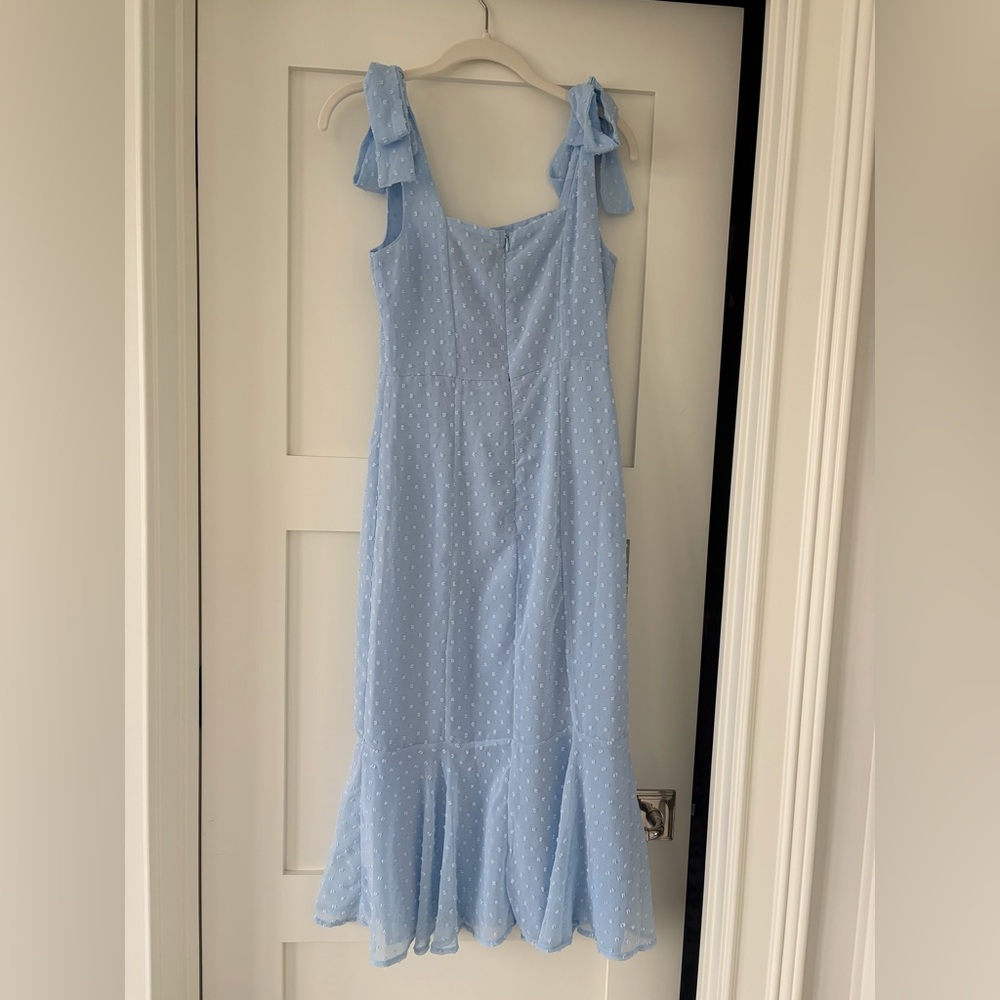 Lulus Bemini Periwinkle Blue Swiss Dot Tie-Strap Midi Dress Size XS - Picture 3 of 4